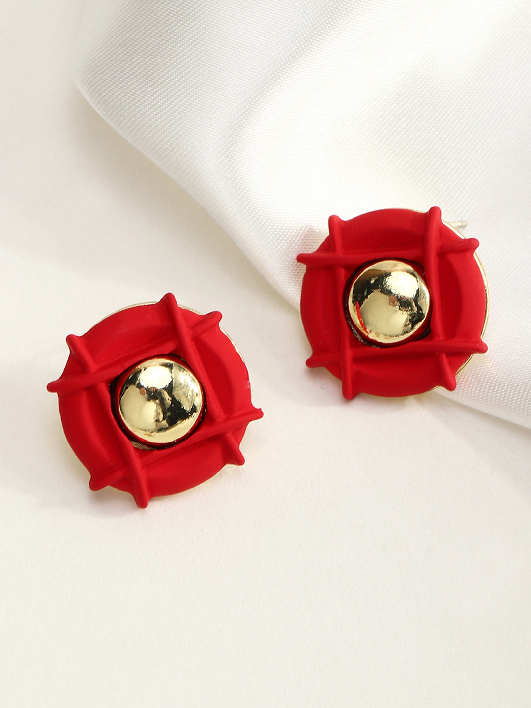 

URBANIC Gold-Toned & Red Circular Drop Earrings