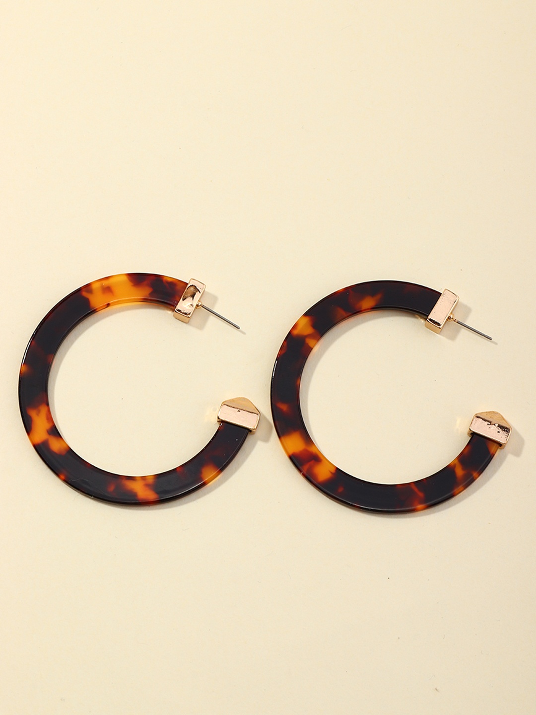 

URBANIC Black & Orange Circular Half Hoop Earrings