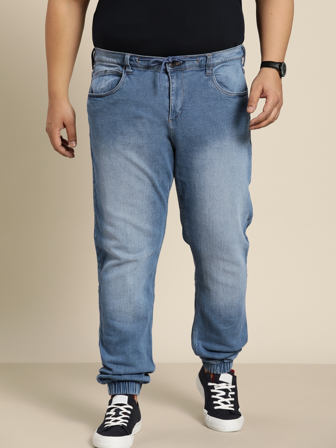 

Sztori Men Plus Size Blue Light Fade Stretchable Joggers