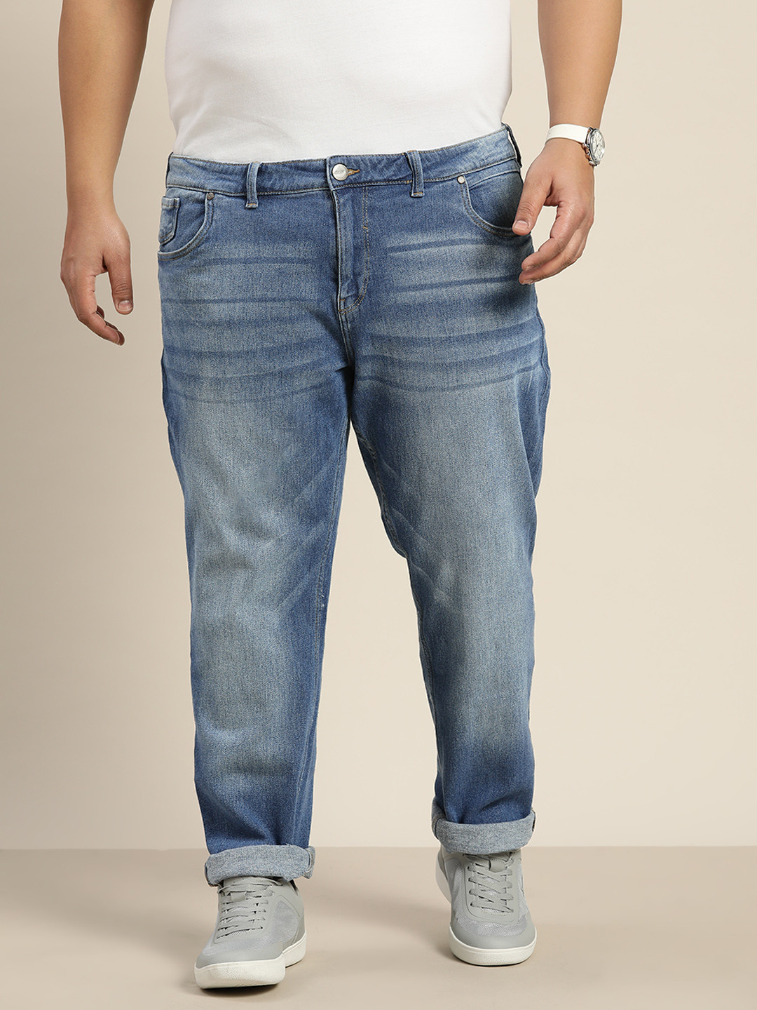 

Sztori Men Plus Size Blue Slim Fit Light Fade Stretchable Jeans