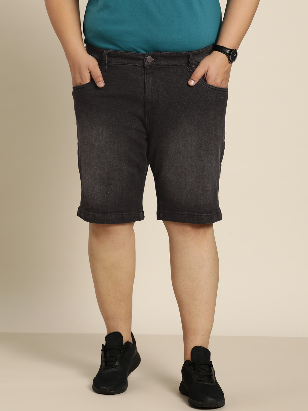 

Sztori Men Plus Size Black Washed Slim Fit Denim Shorts