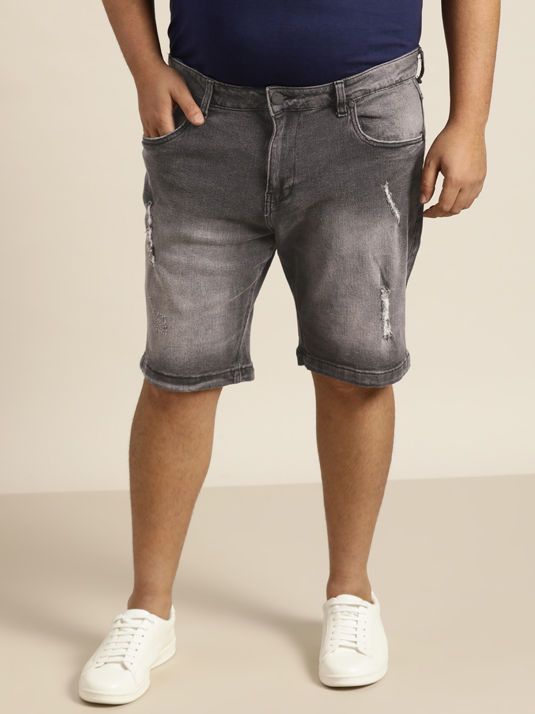 

Sztori Men Plus Size Grey Slim Fit Denim Shorts
