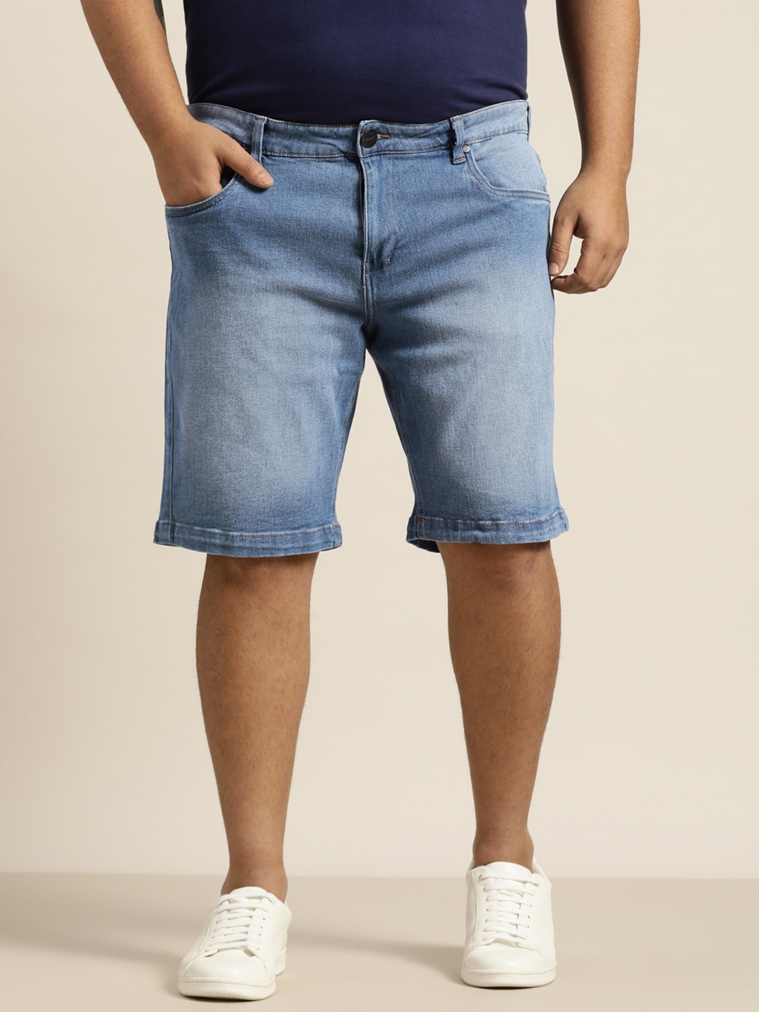 

Sztori Men Plus Size Blue Slim Fit Denim Shorts