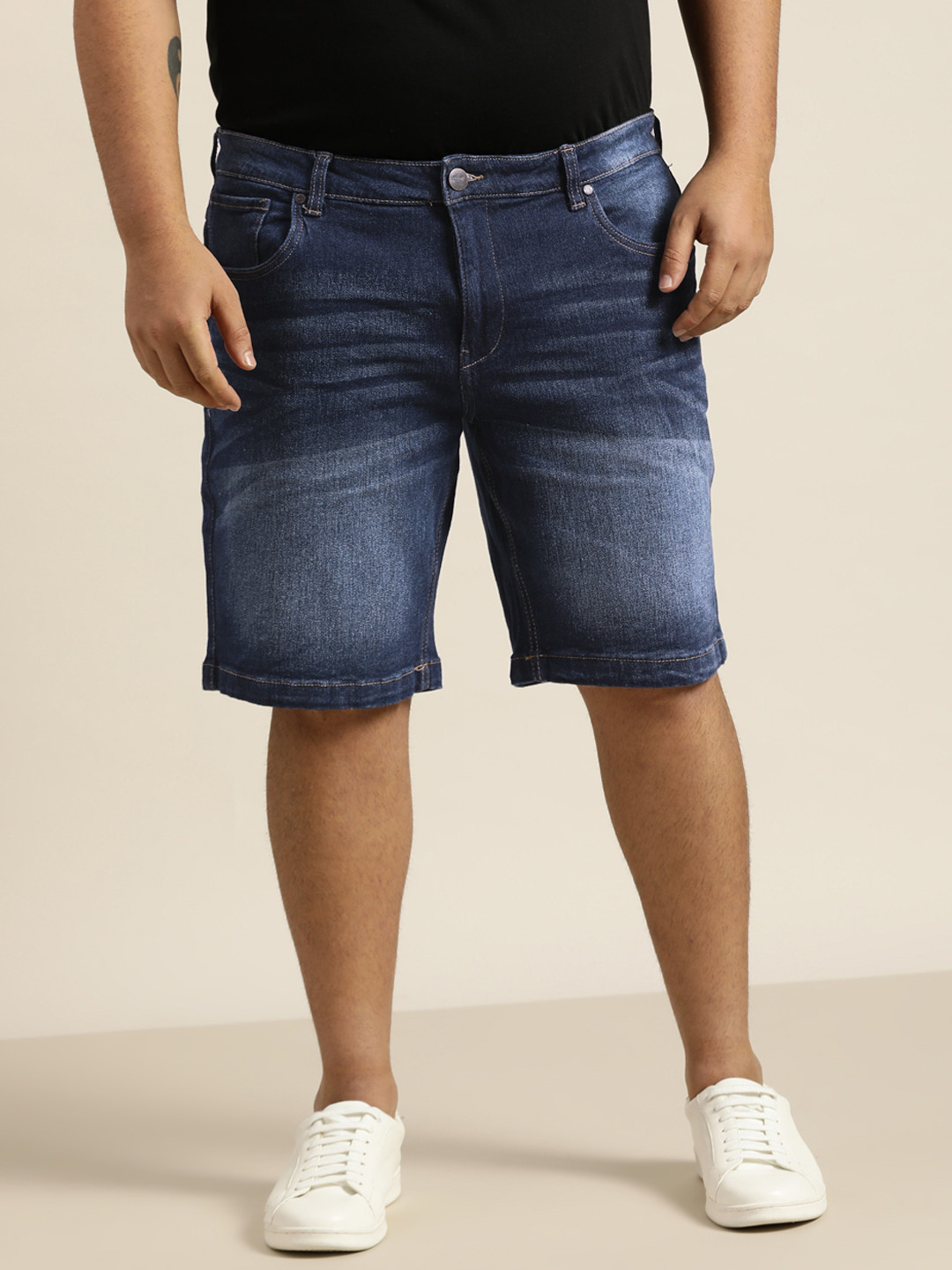 

Sztori Men Plus Size Navy Blue Slim Fit Denim Shorts