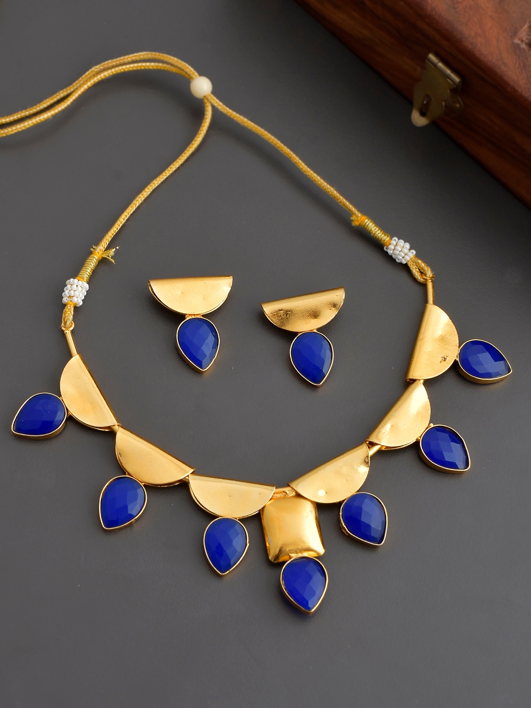 

Silvermerc Designs Gold-Plated Blue Onyx Stone Studded Handcrafted Jewellery Set