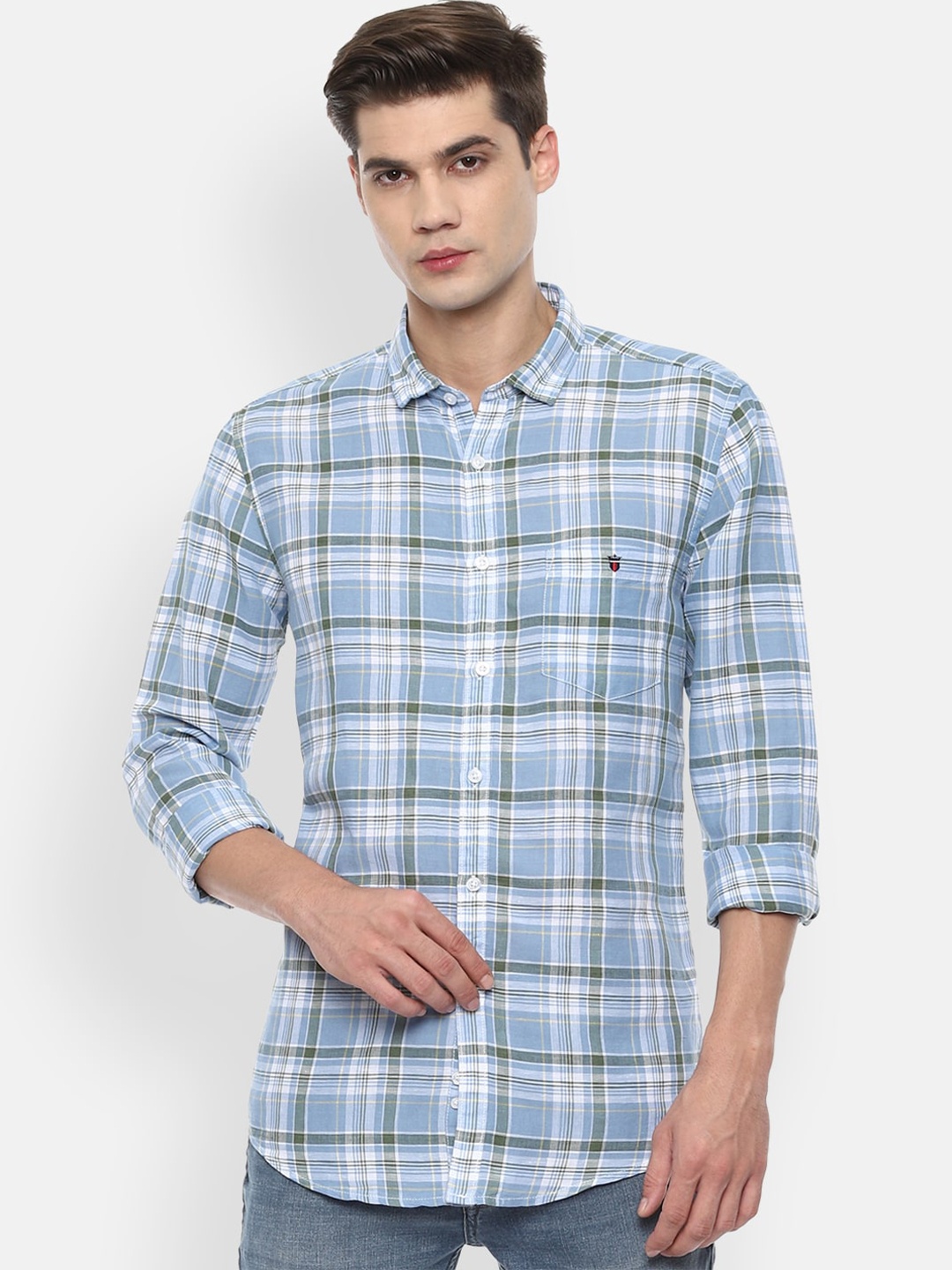 

Louis Philippe Jeans Men Blue Slim Fit Tartan Checked Casual Shirt