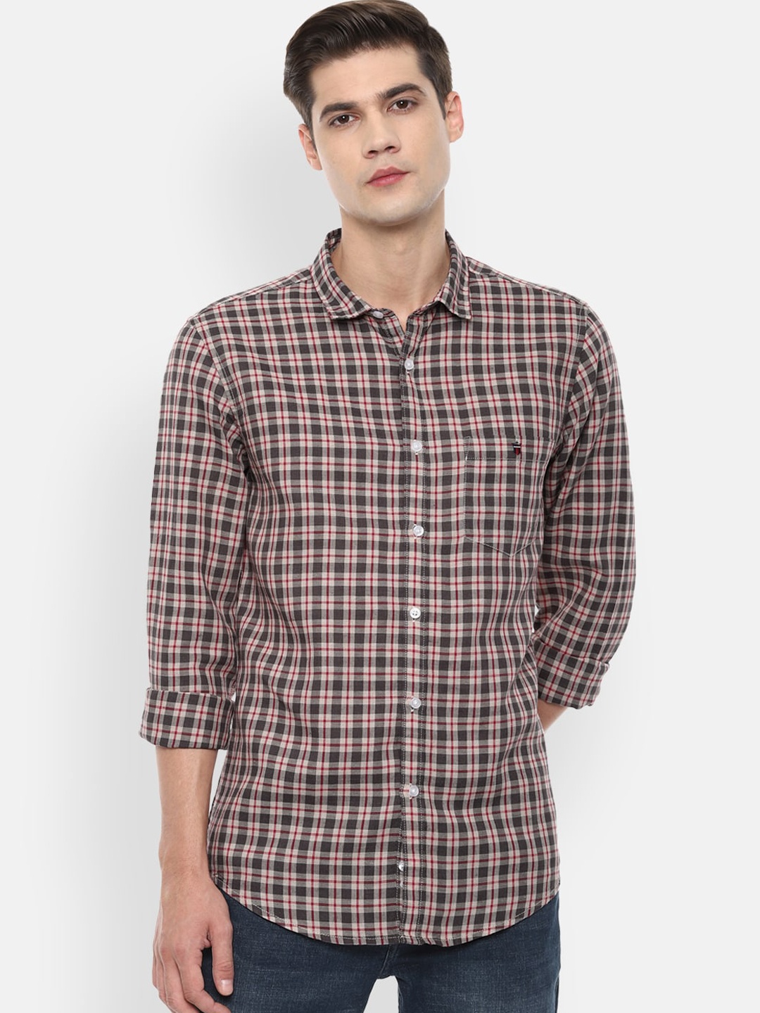 

Louis Philippe Jeans Men Grey Slim Fit Opaque Checked Casual Shirt