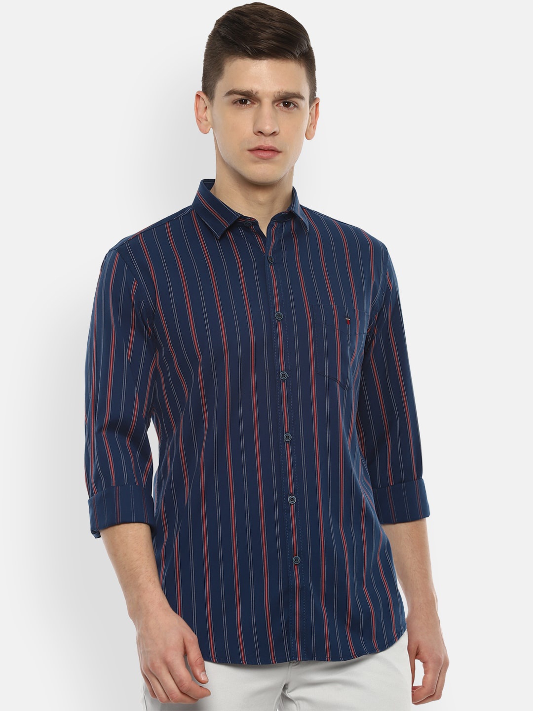 

Louis Philippe Sport Men Navy Blue Slim Fit Opaque Striped Casual Shirt