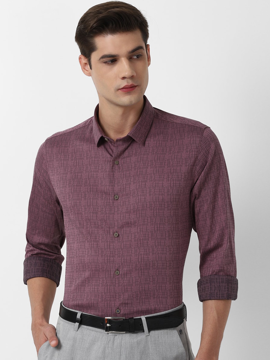 

Louis Philippe Sport Men Mauve Slim Fit Opaque Printed Formal Shirt
