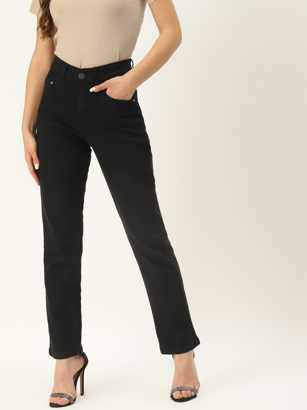 

PARIS HAMILTON Women Black Boyfriend Fit High-Rise Stretchable Jeans