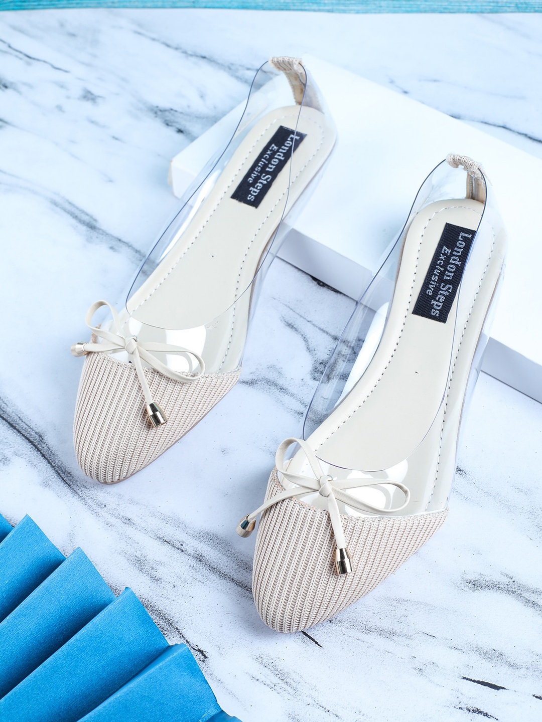 

LONDON STEPS Women Beige Printed Open Toe Flats with Bows