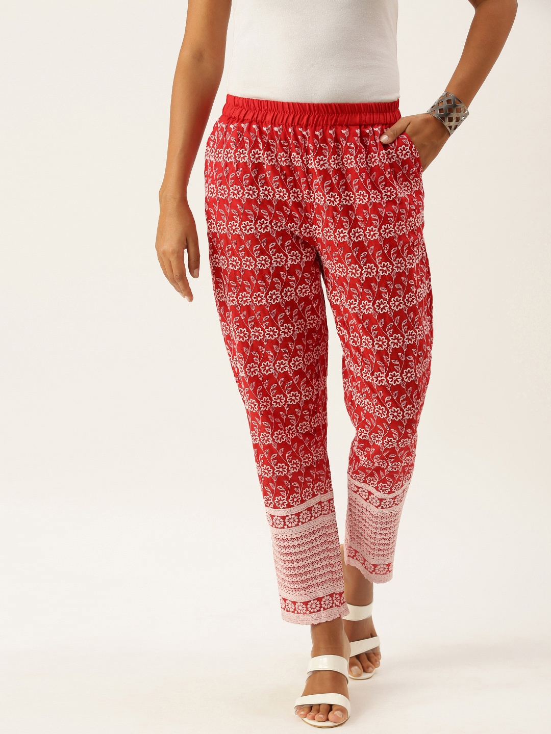 

SWAGG INDIA Women Red Ethnic Motifs Embroidered Ethnic Trousers