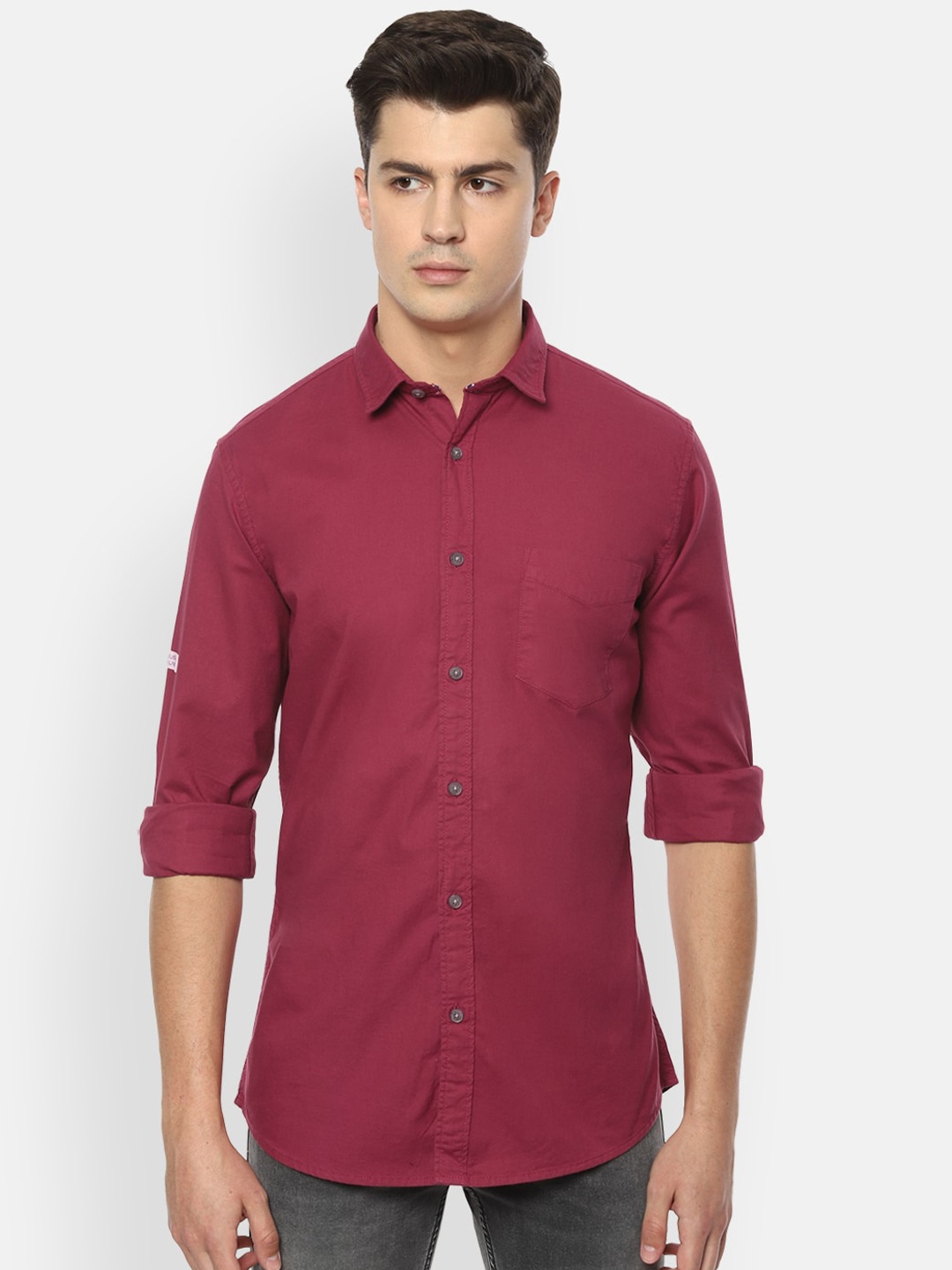 

VAN HEUSEN DENIM LABS Men Maroon Slim Fit Opaque Casual Shirt