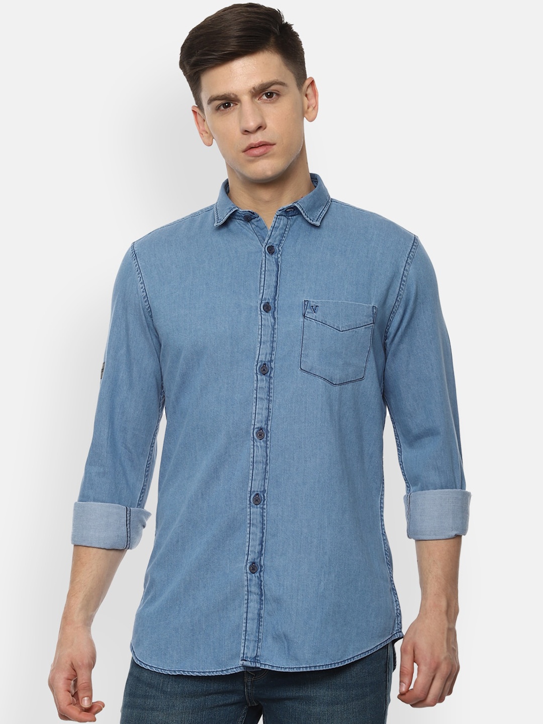 

VAN HEUSEN DENIM LABS Men Blue Slim Fit Opaque Casual Shirt
