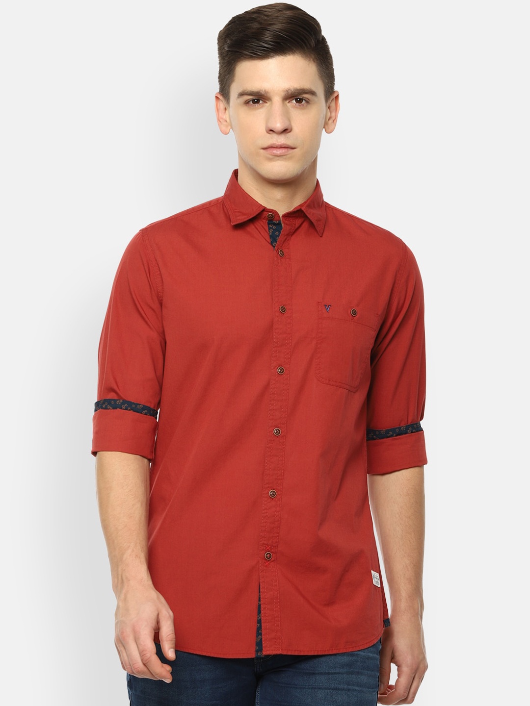 

VAN HEUSEN DENIM LABS Men Maroon Slim Fit Opaque Casual Shirt