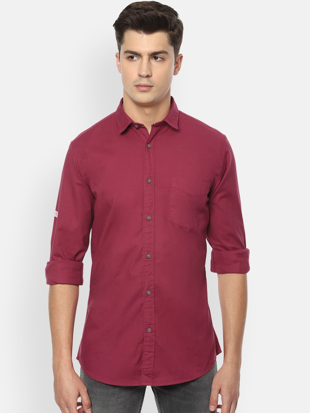 

VAN HEUSEN DENIM LABS Men Maroon Slim Fit Opaque Casual Shirt