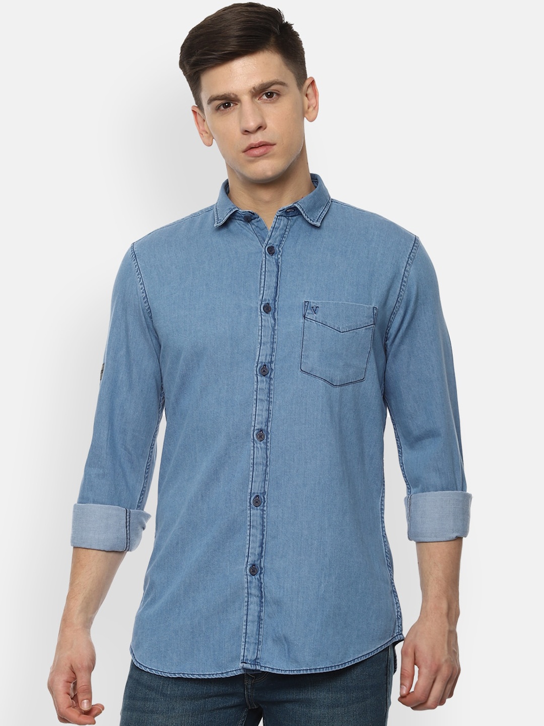 

VAN HEUSEN DENIM LABS Men Blue Slim Fit Opaque Casual Denim Shirt