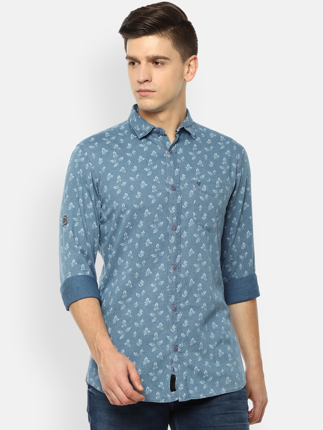 

VAN HEUSEN DENIM LABS Men Blue Slim Fit Floral Opaque Printed Casual Shirt