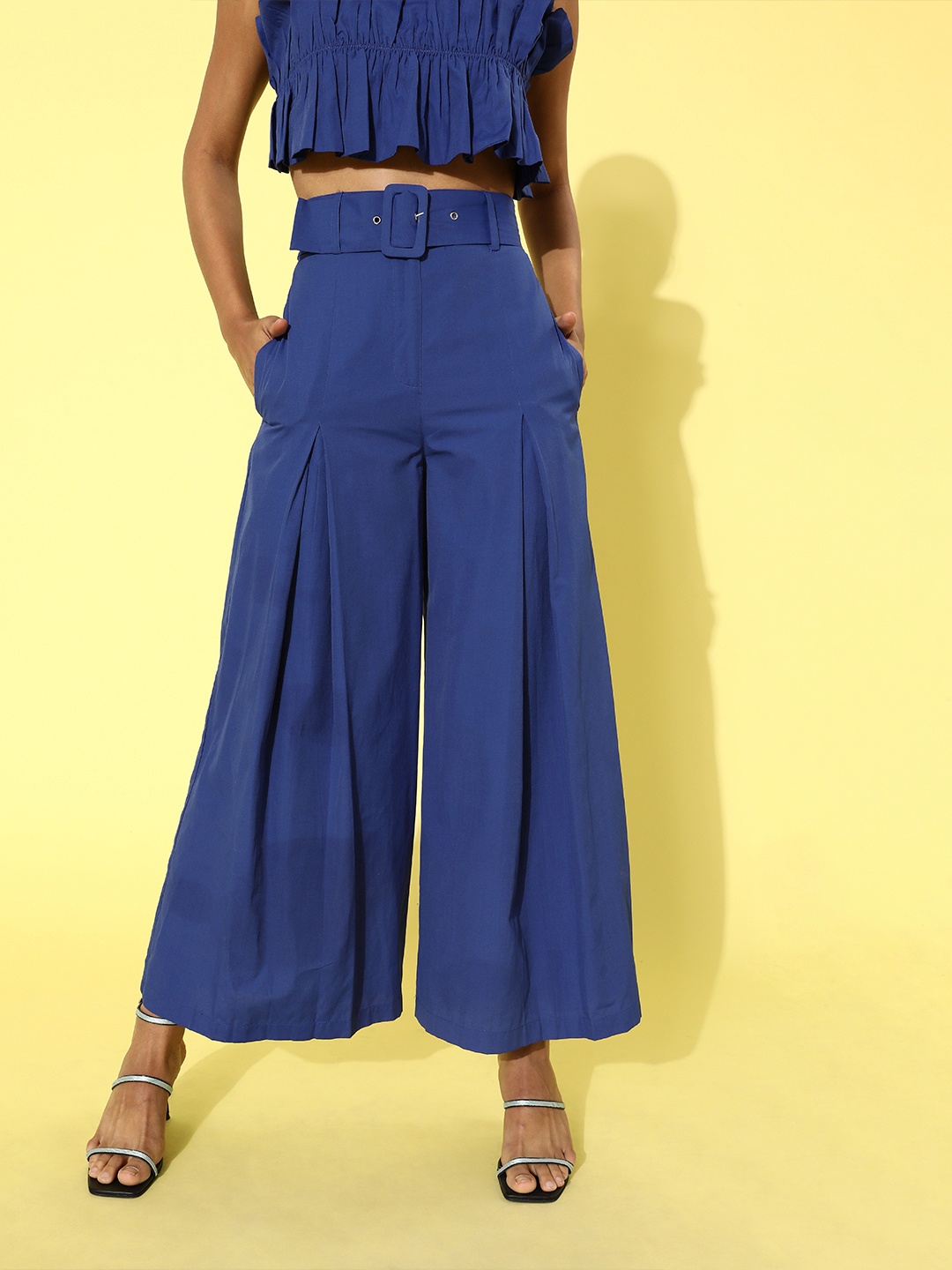 

STREET 9 Women Blue Solid Culotte Trousers