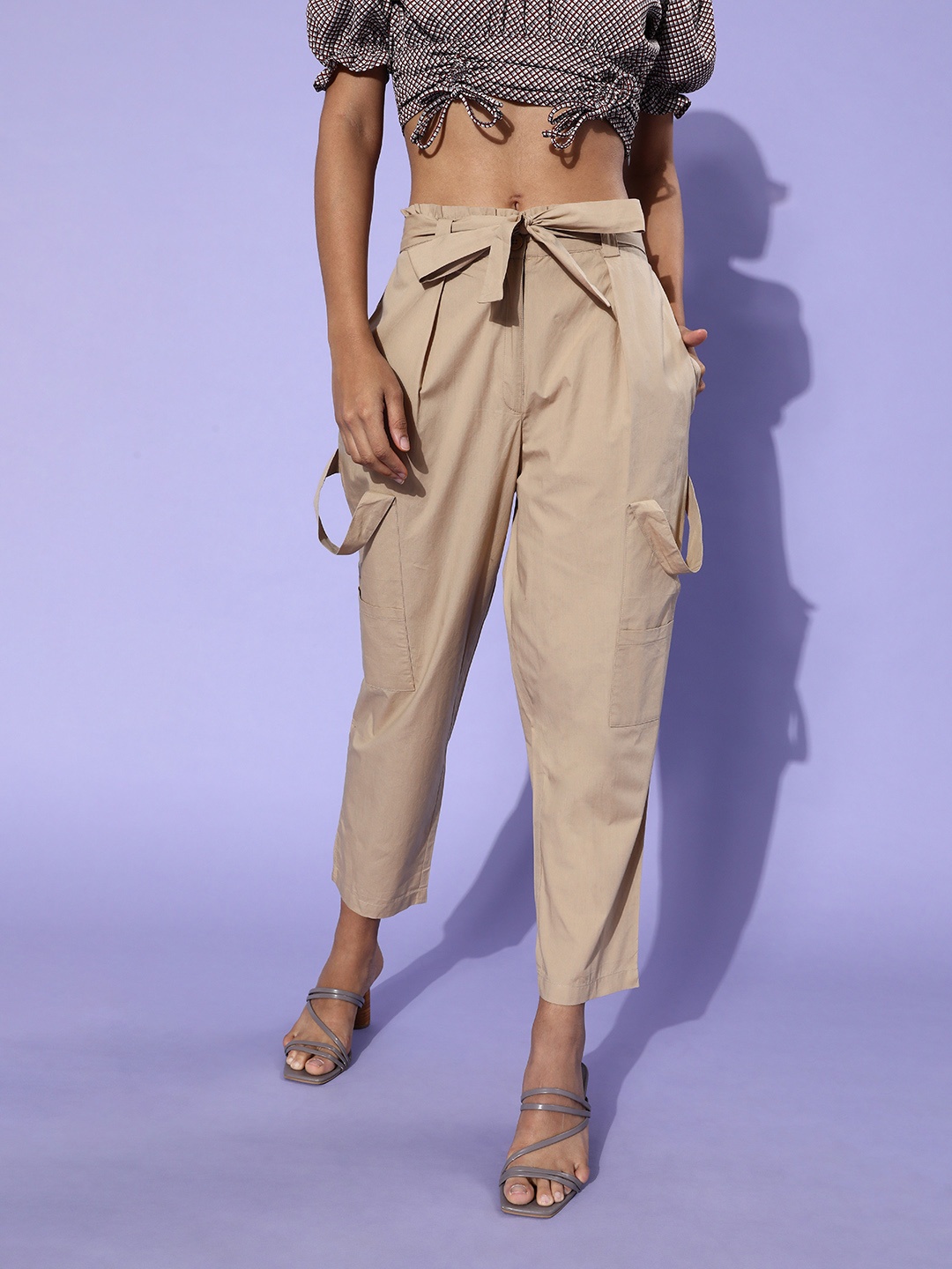 

STREET 9 Women Beige Solid Peg Trousers