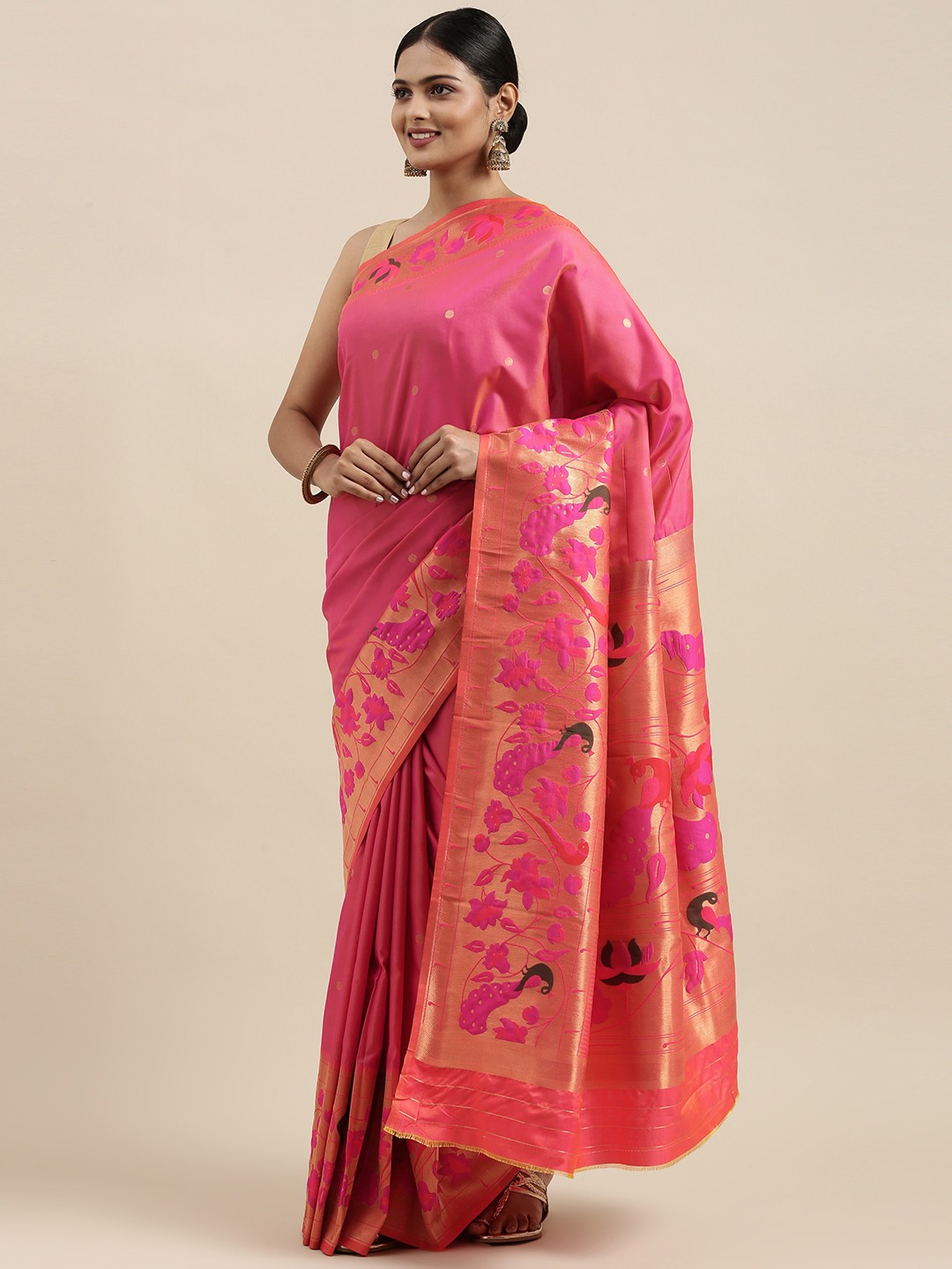 

Mitera Pink Woven Design Silk Blend Paithani Saree