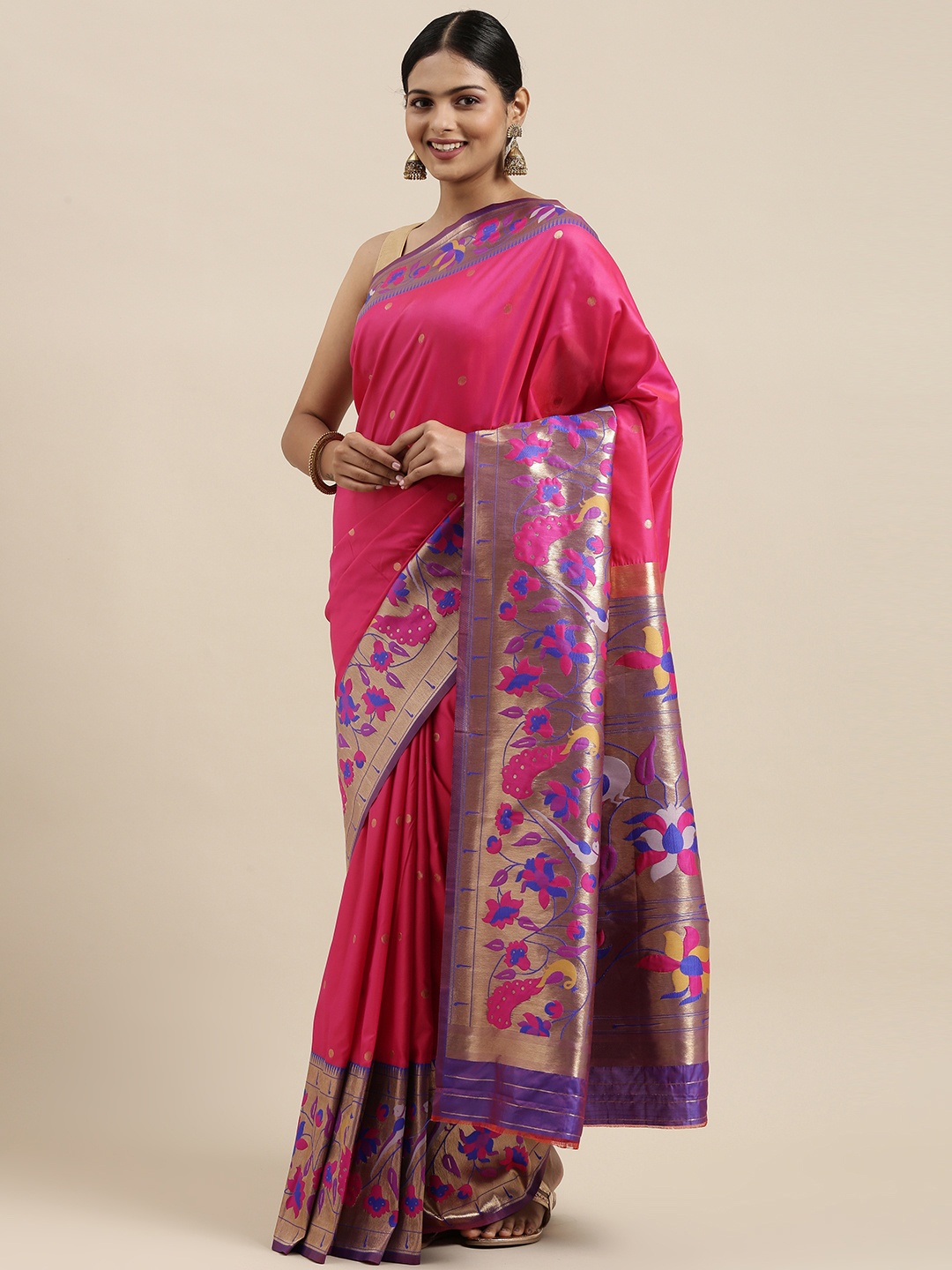 

Mitera Magenta Silk Blend Paithani Saree