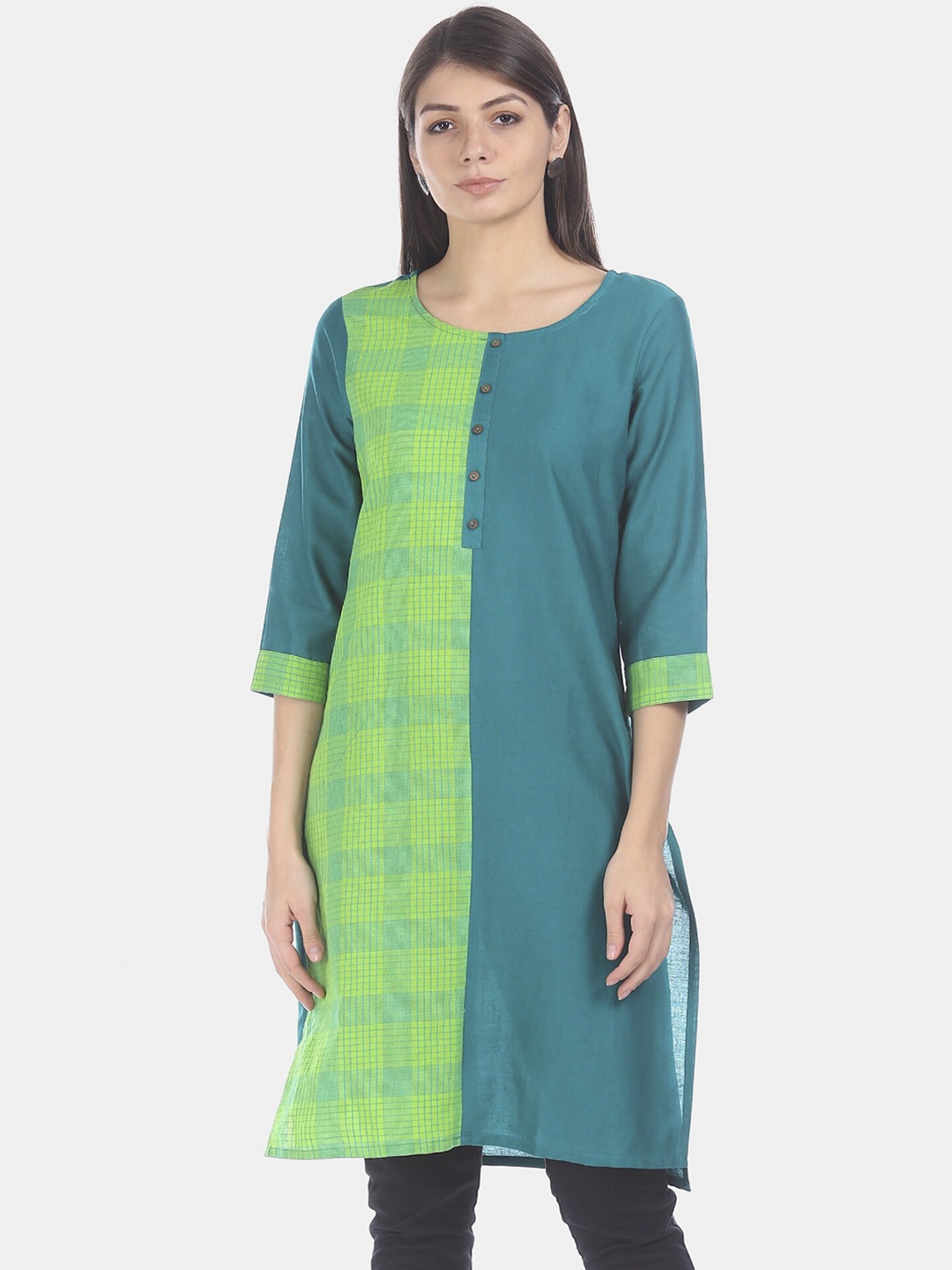 

Bronz Women Blue & Green Geometric Printed Kurta