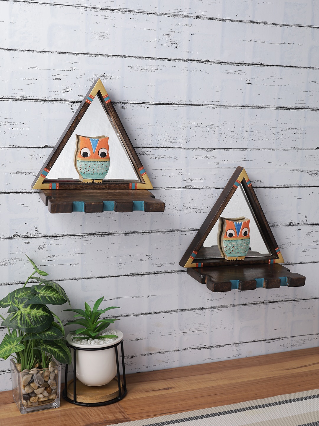 

Aapno Rajasthan Set of 2 Brown & Orange Wood Basic Wall Shelves