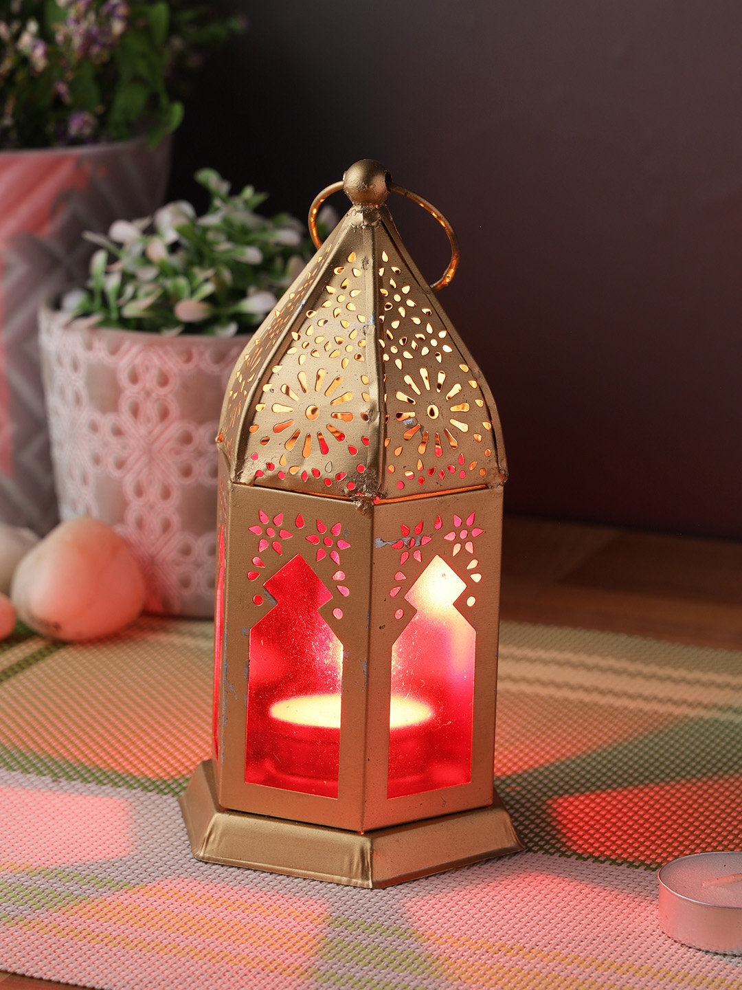 

Aapno Rajasthan Decorative Antique Copper Finish Moroccan Lanterns, Gold