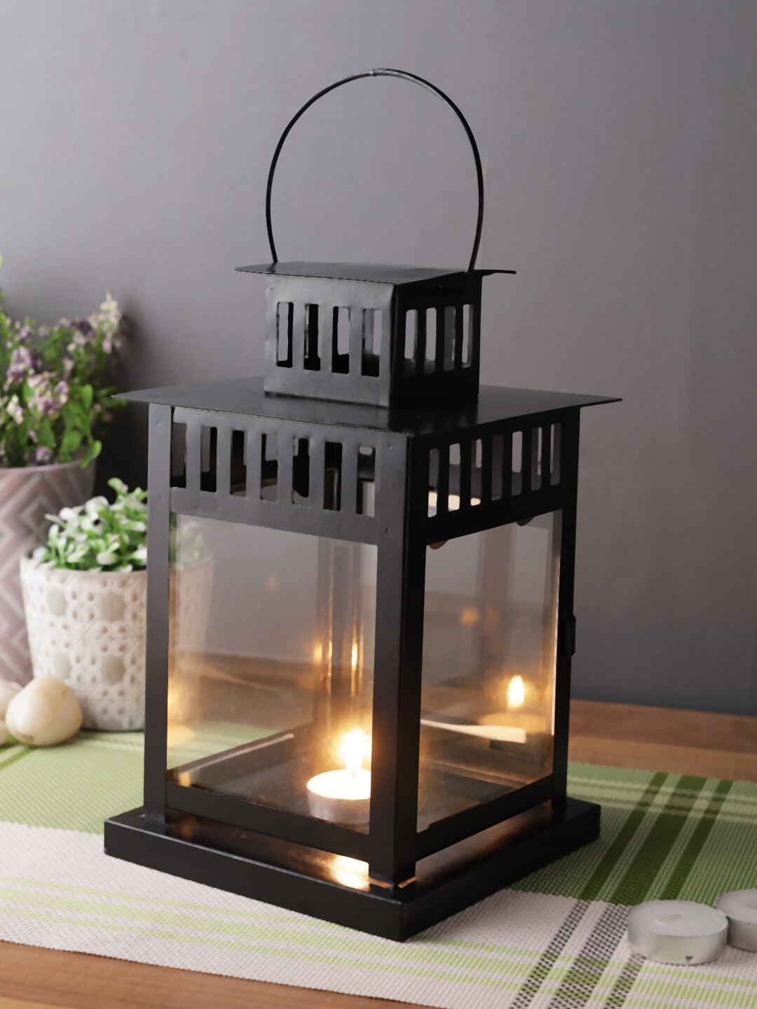 

Aapno Rajasthan Black & Transparent Ceramic Antique Moroccan Lantern Candle Holder