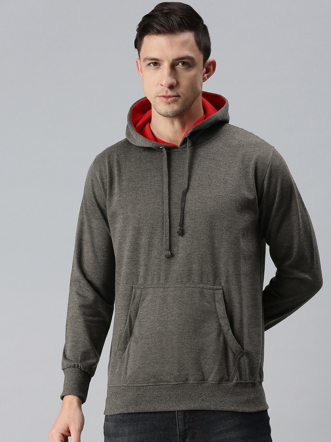

ADBUCKS Men Grey Hooded Sweatshirt