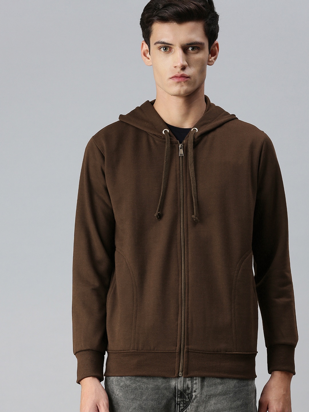 

ADBUCKS Men Brown Hooded Sweatshirt