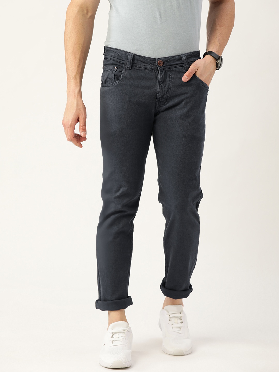 

PARIS HAMILTON Men Charcoal Grey Skinny Fit Low-Rise Stretchable Jeans