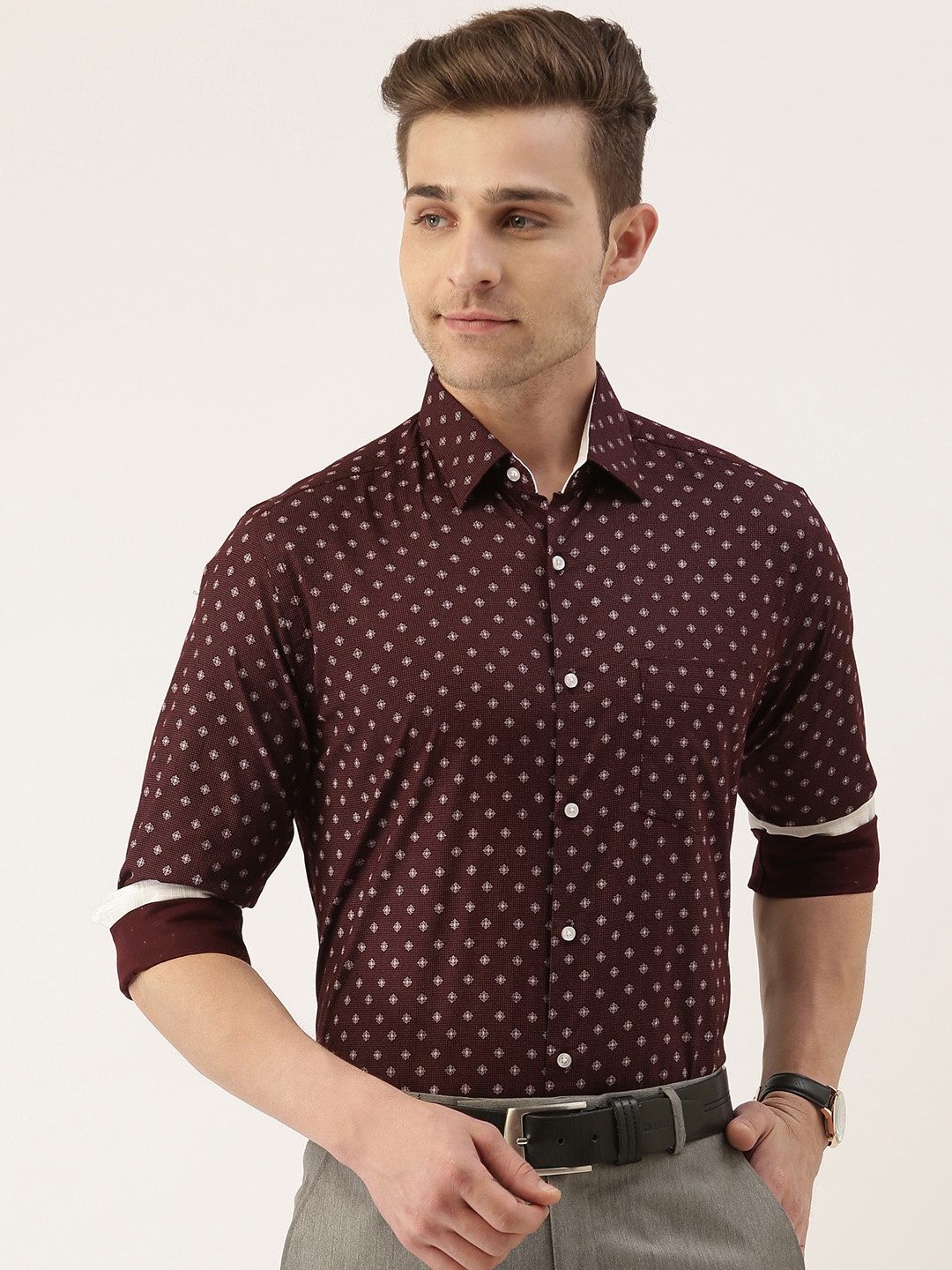 

IVOC Men Brown Slim Fit Printed Formal Shirt