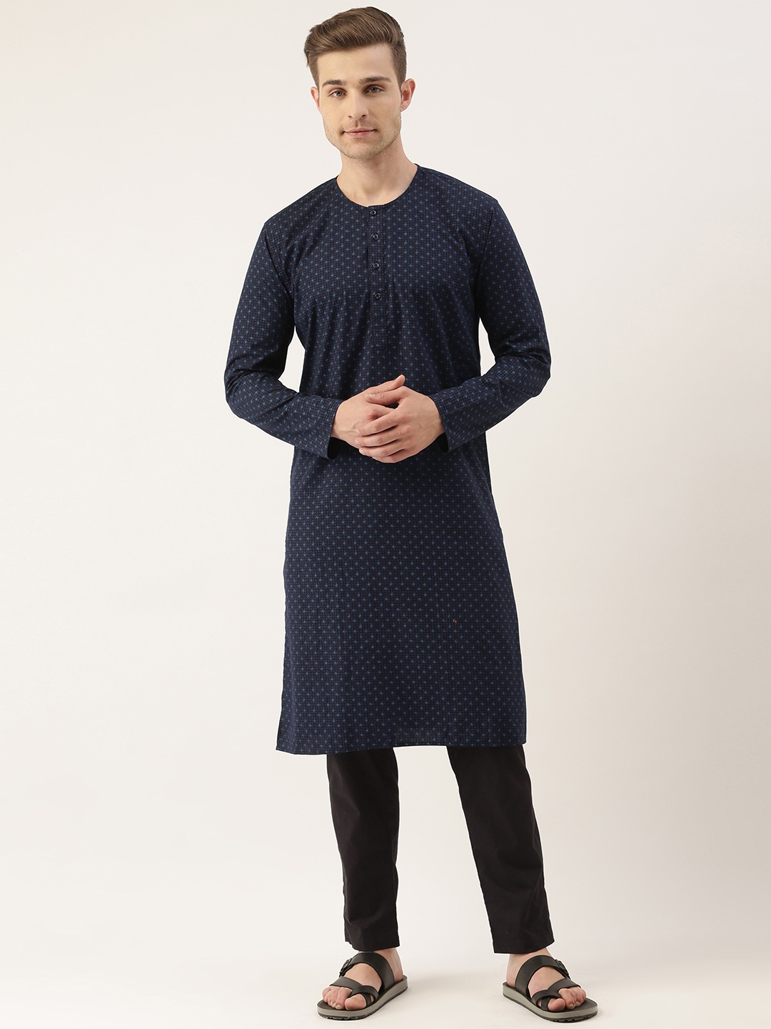 

IVOC Men Navy Blue Printed Kurta