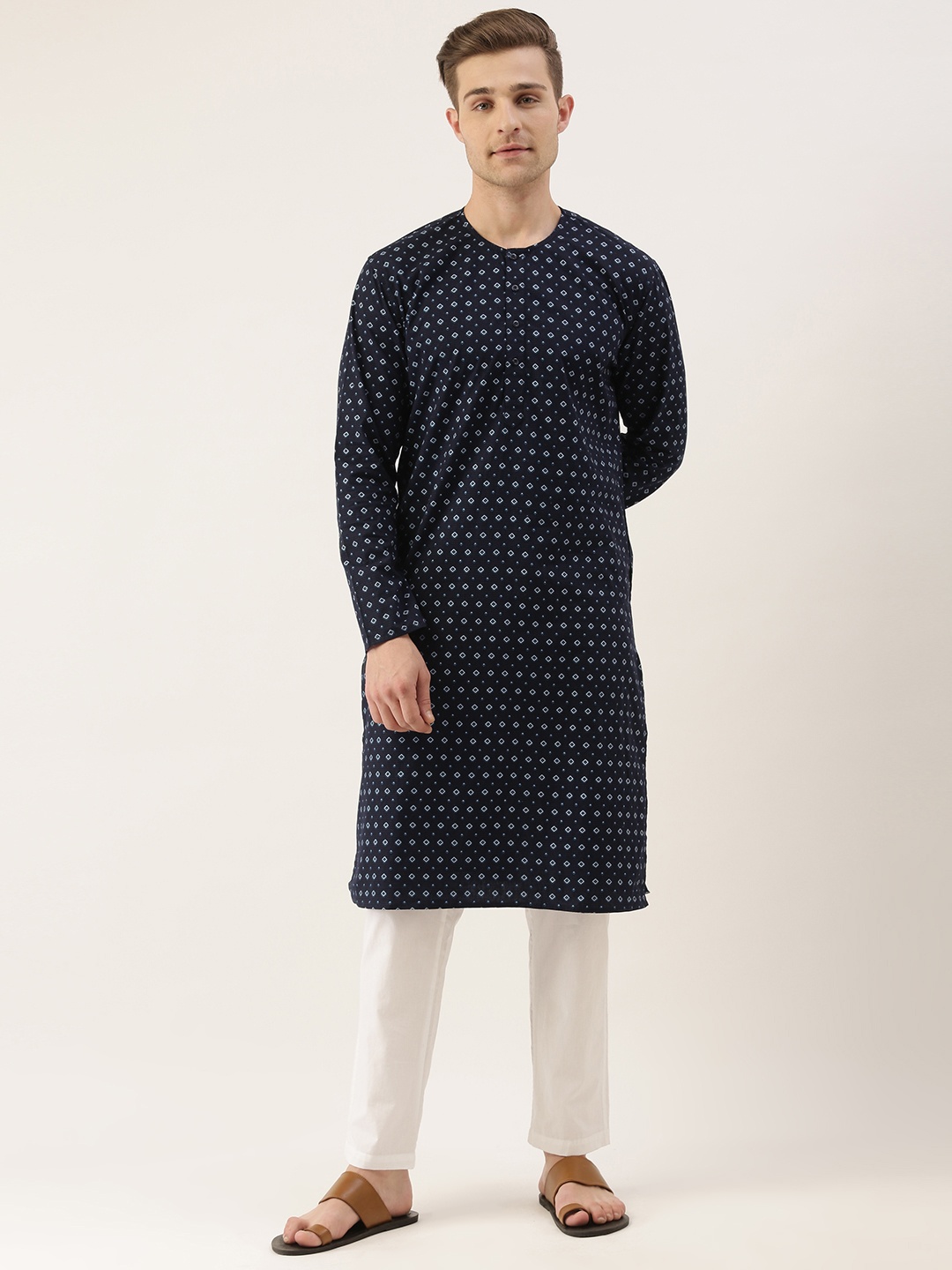 

IVOC Men Navy Blue Geometric Printed Kurta