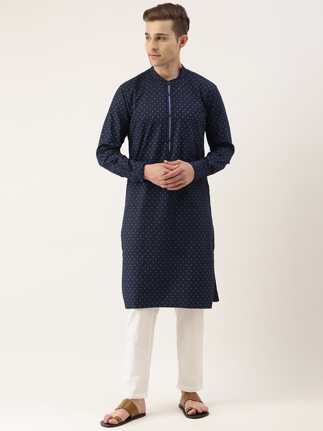 

IVOC Men Navy Blue Ethnic Motifs Printed Kurta