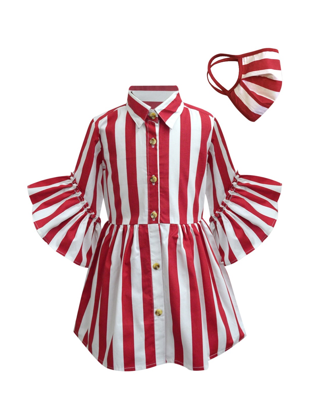 

A T U N Red & White Striped Shirt Dress & 2-Ply Cotton Mask