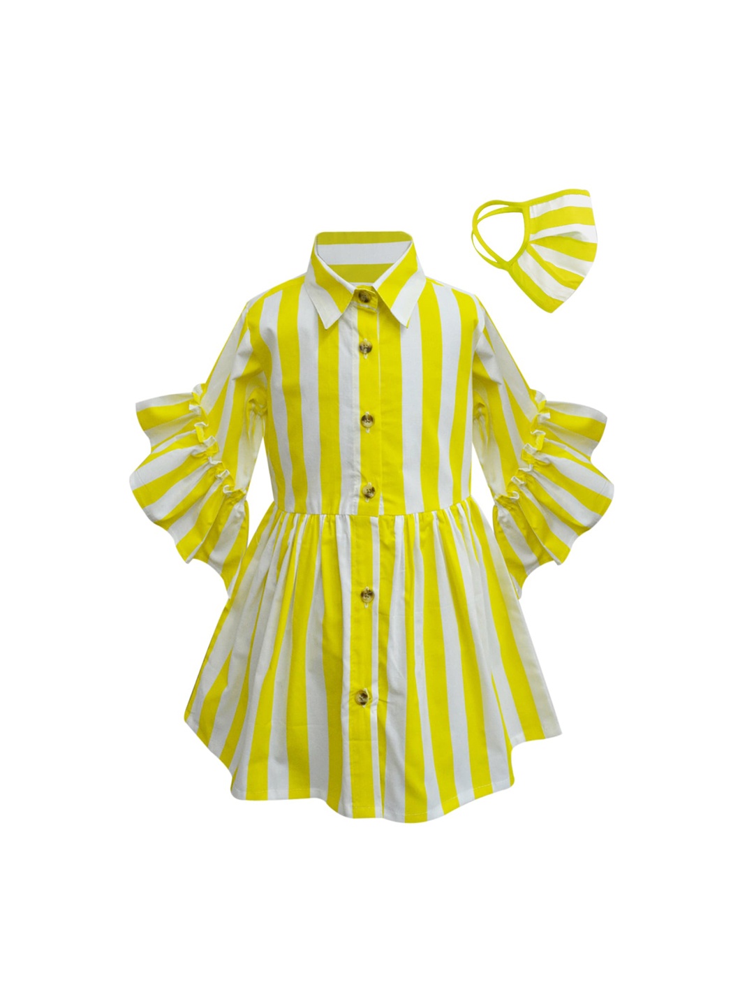 

A T U N Yellow & White Striped Shirt Dress with Mask