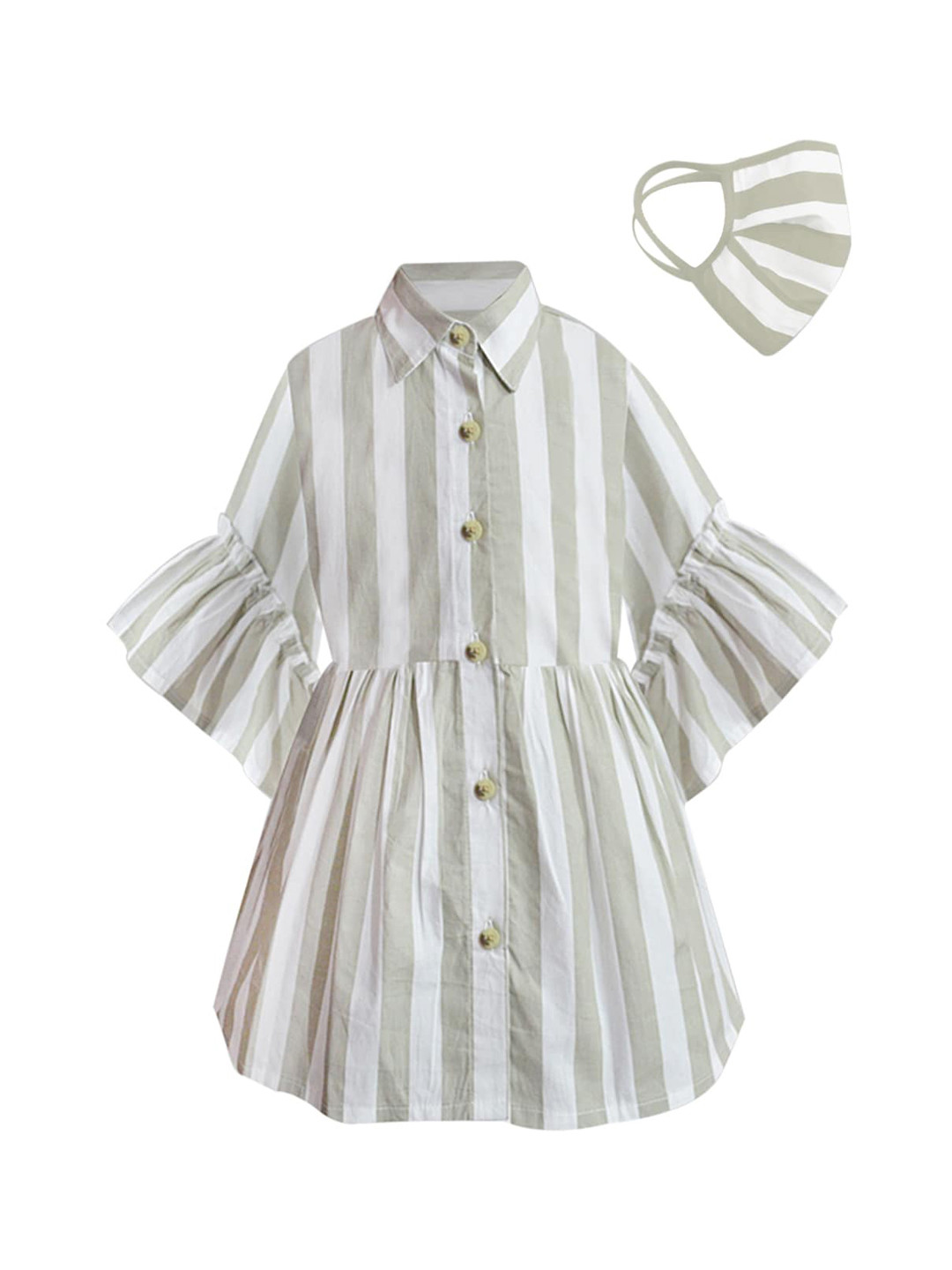 

A T U N Grey & White Striped Shirt Dress