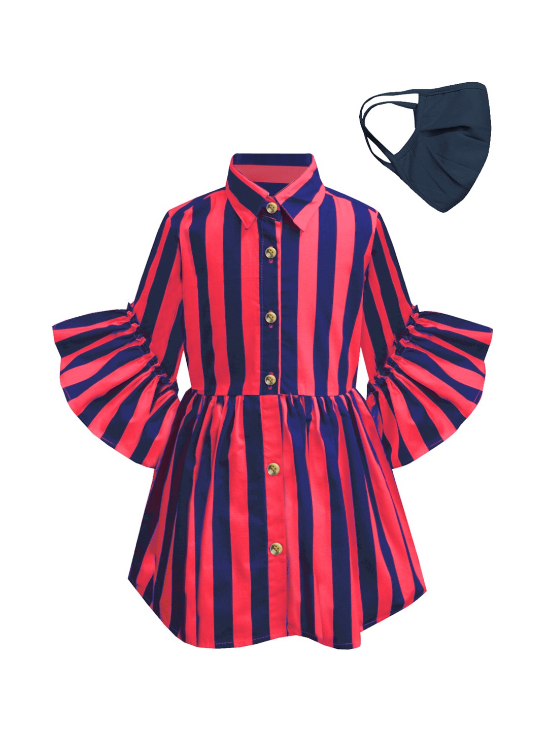 

A T U N Kids Girls Red & Navy Blue Striped Shirt Dress