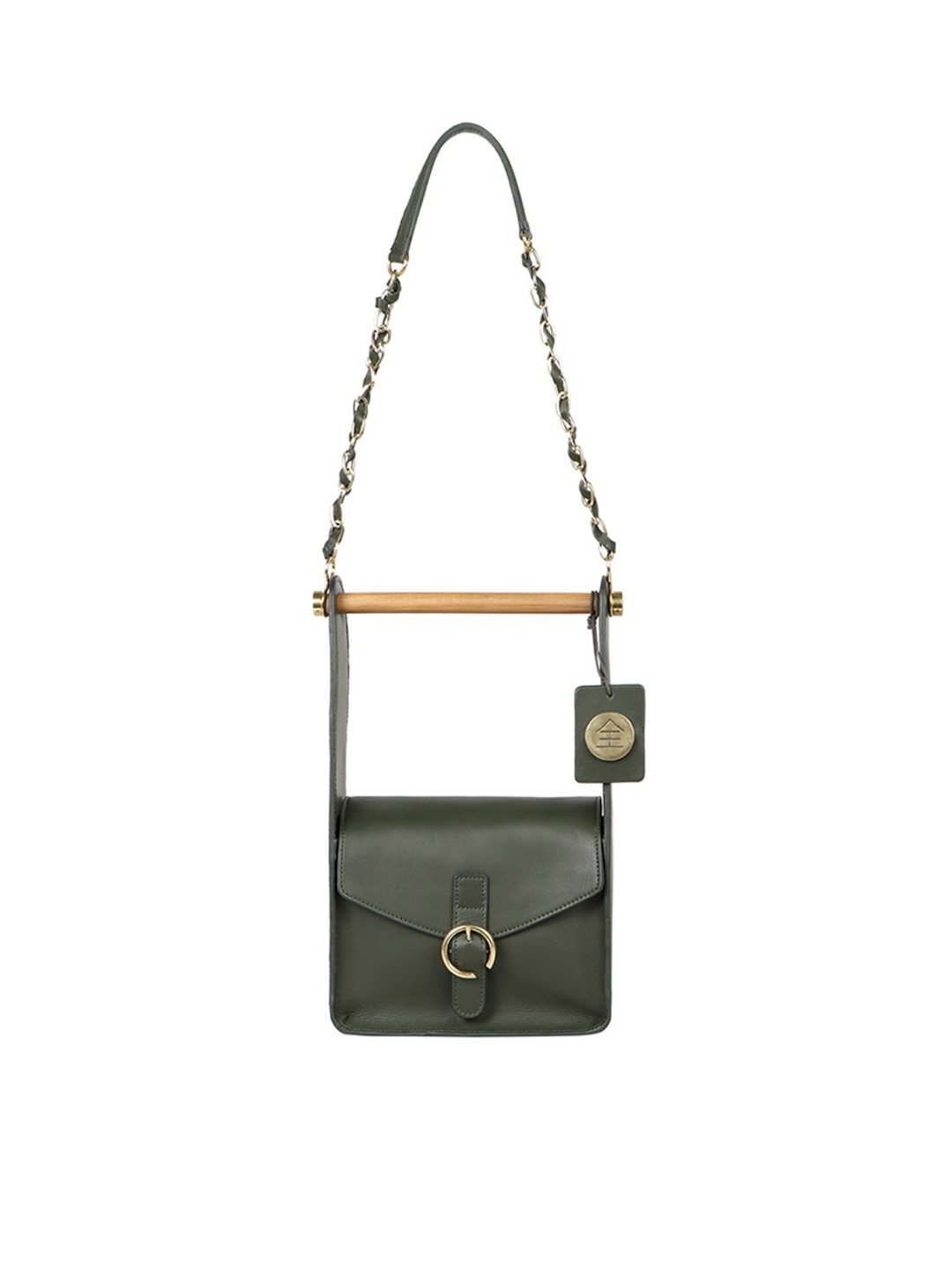 

Hidesign Green Leather Structured Sling Bag