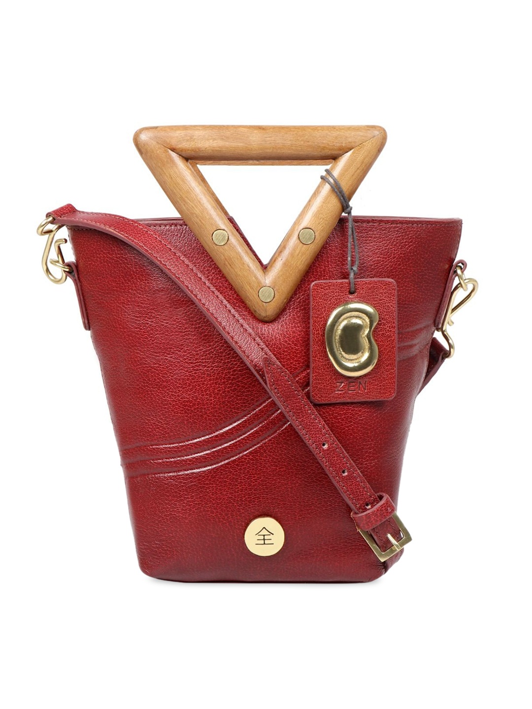 

Hidesign Red Textured Leather Structured Handheld Bag