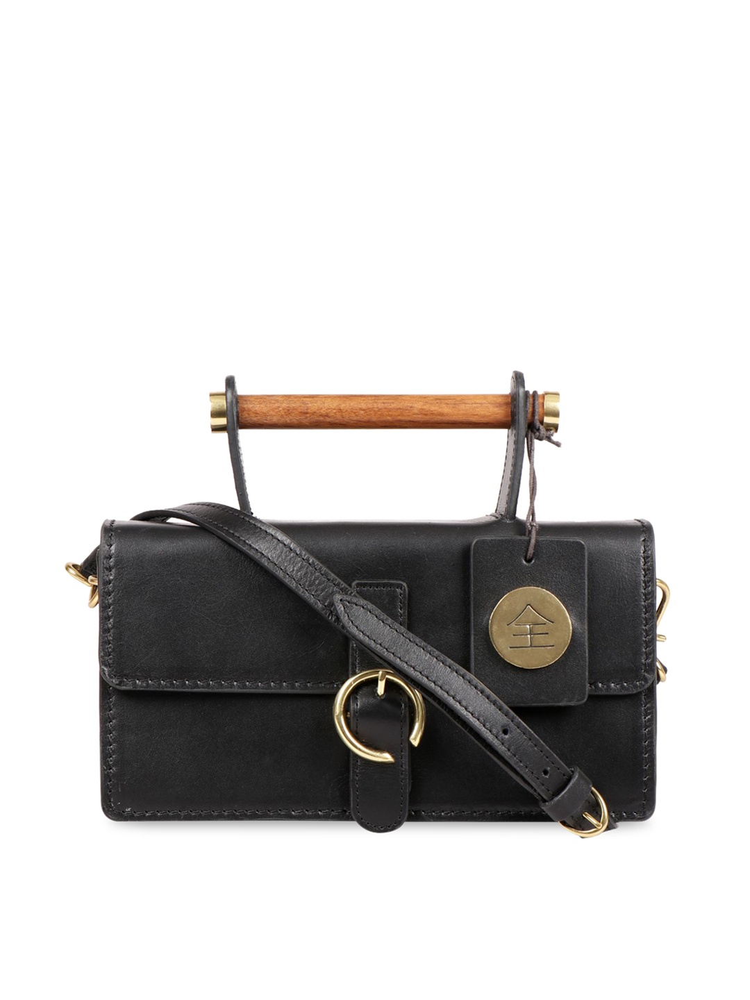

Hidesign Black Leather Structured Satchel Bag