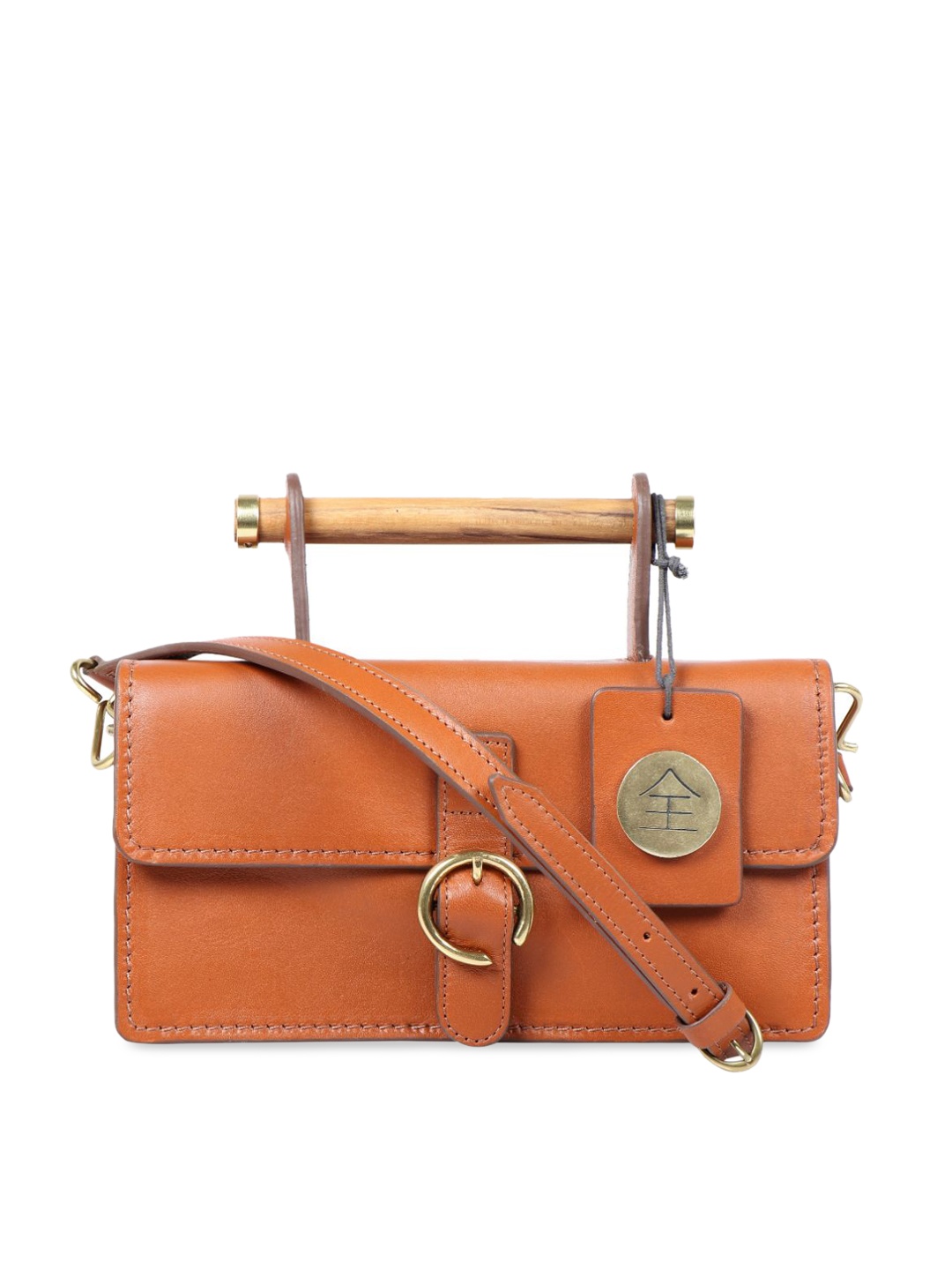 

Hidesign Orange Leather Structured Satchel