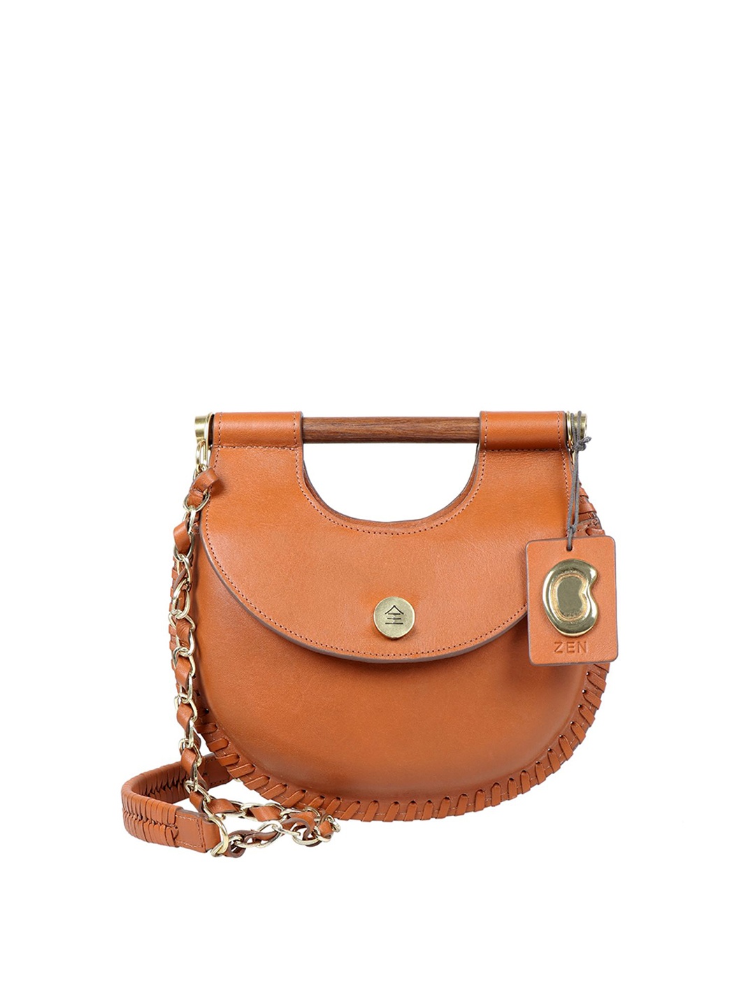 

Hidesign Orange Leather Half Moon Handheld Bag