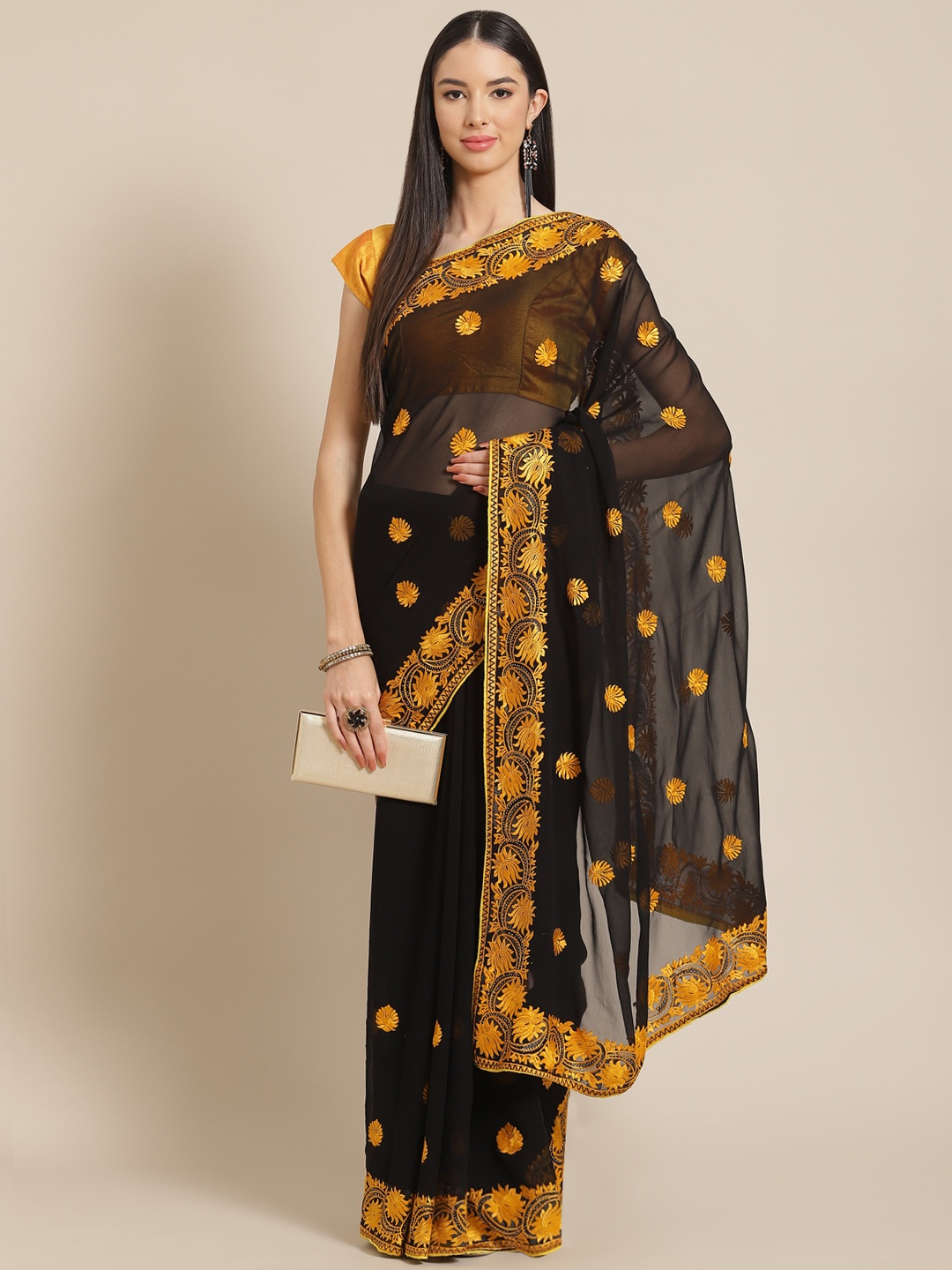 

Anouk Black Embroidered Ready to Wear Saree