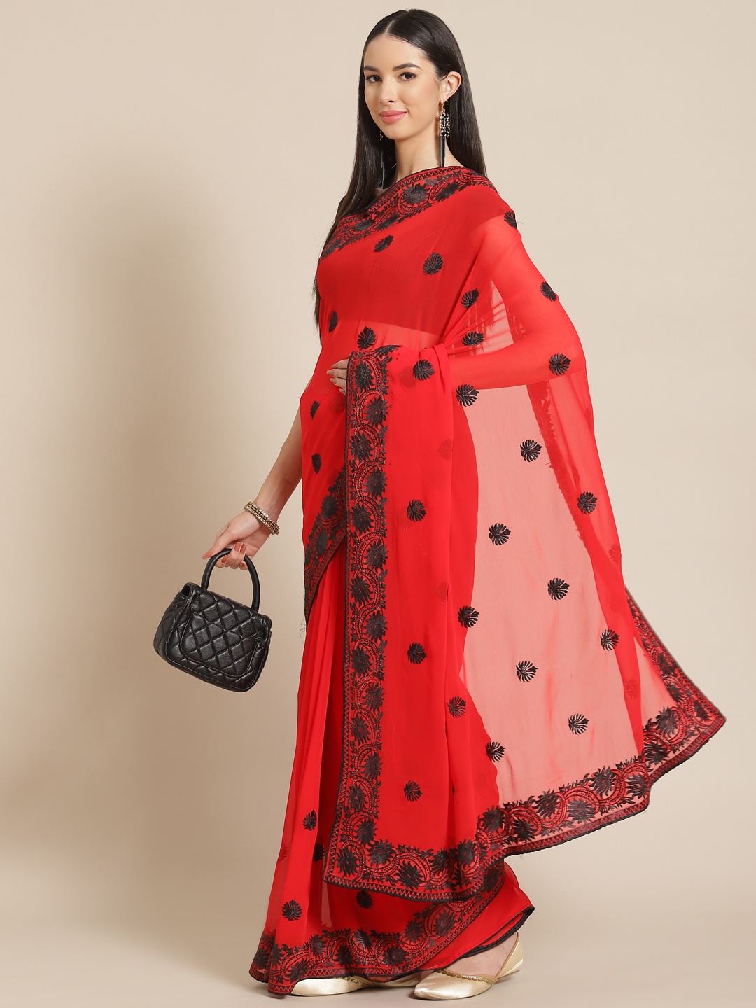 

Anouk Red & Black Embroidered Ready to Wear Saree