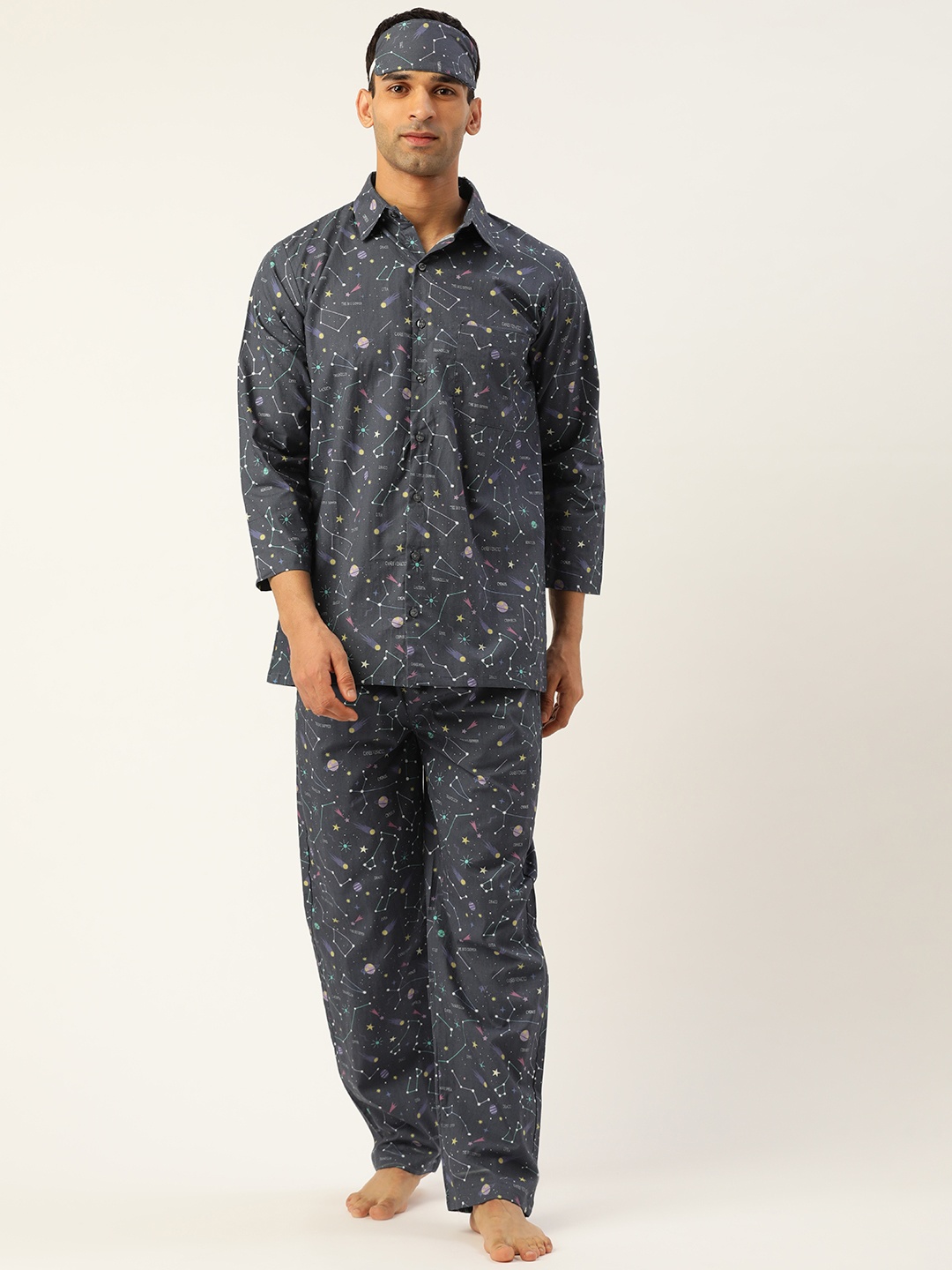 

Rapra The Label Men Charcoal & Multicoloured Printed Night suit