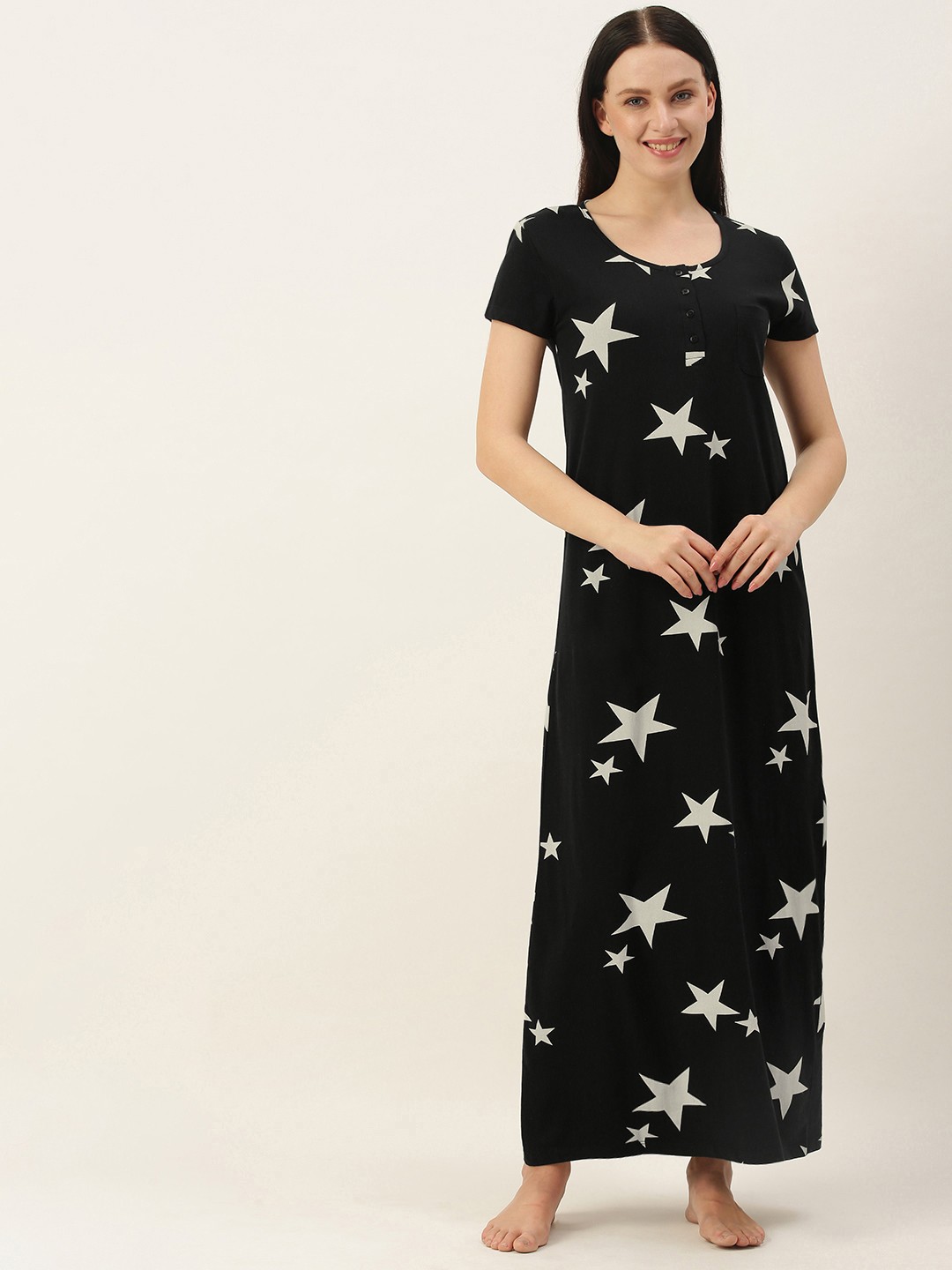 

GALYPSO Black Printed Maxi Nightdress